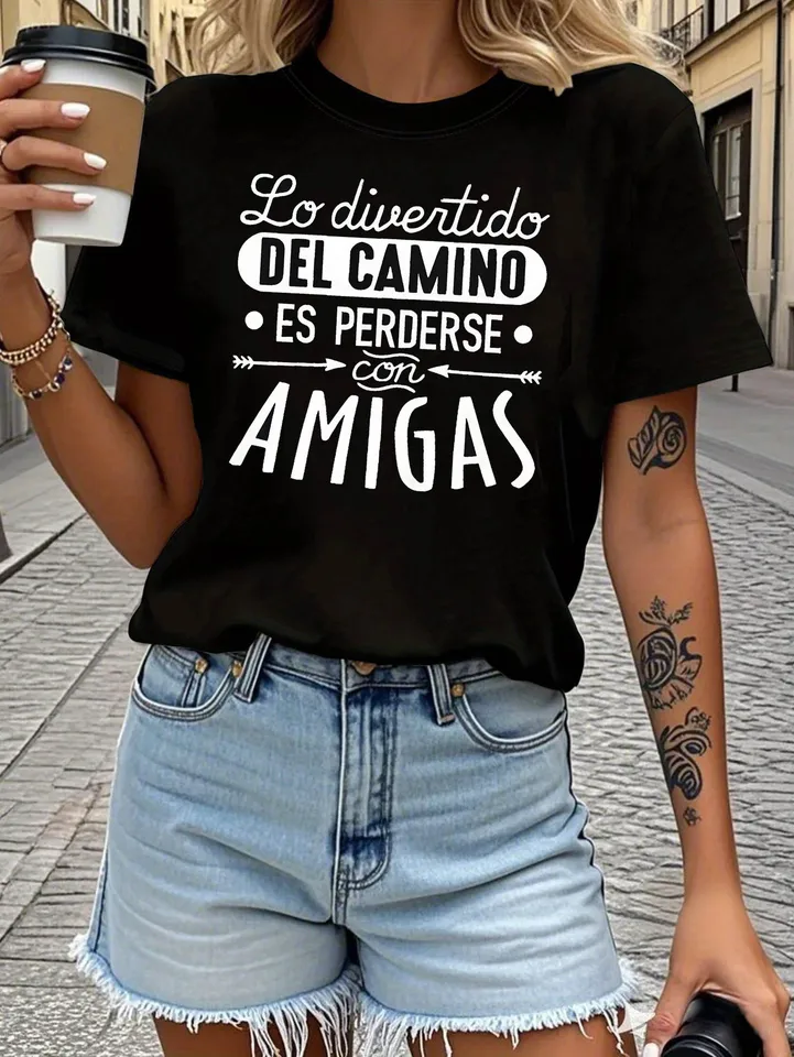 Casual Cotton T-Shirt with Spanish Quote Design