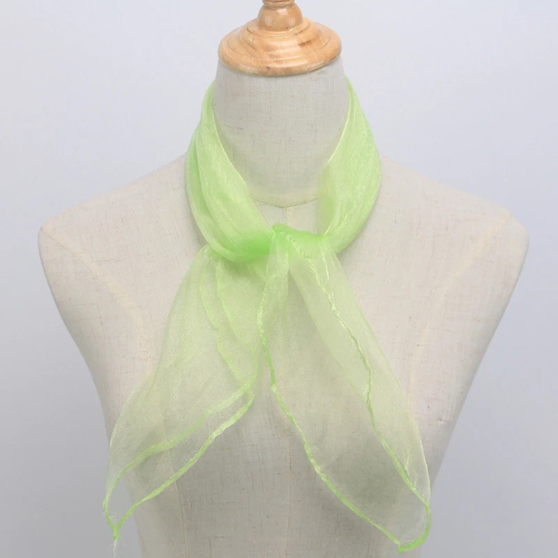 Women Solid Color Square Scarf Transparent Small Silk Scarves Summer Scarf Head Wear Female Chiffon Neckerchief Shawls Bandanas