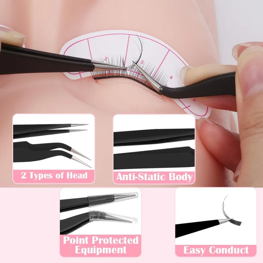 مجموعة أدوات تدريب رأس عارضة أزياء الرموش للتدريب الاحترافي لتمديد الرموش مع جفون قابلة للإزالة مادة مطاطية ناعمة الملمس D