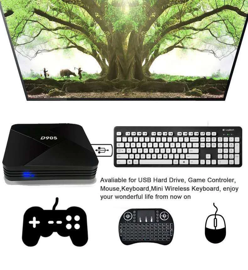 D905 صندوق التلفزيون أندرويد 7.1 Amlogic S905L ARM Cortex-A53 ريال رام روم 1G 2G 8G 16G 4K مجموعة صندوق فوقي 2.4G 5G مشغل الوسائط pk TX3 mini