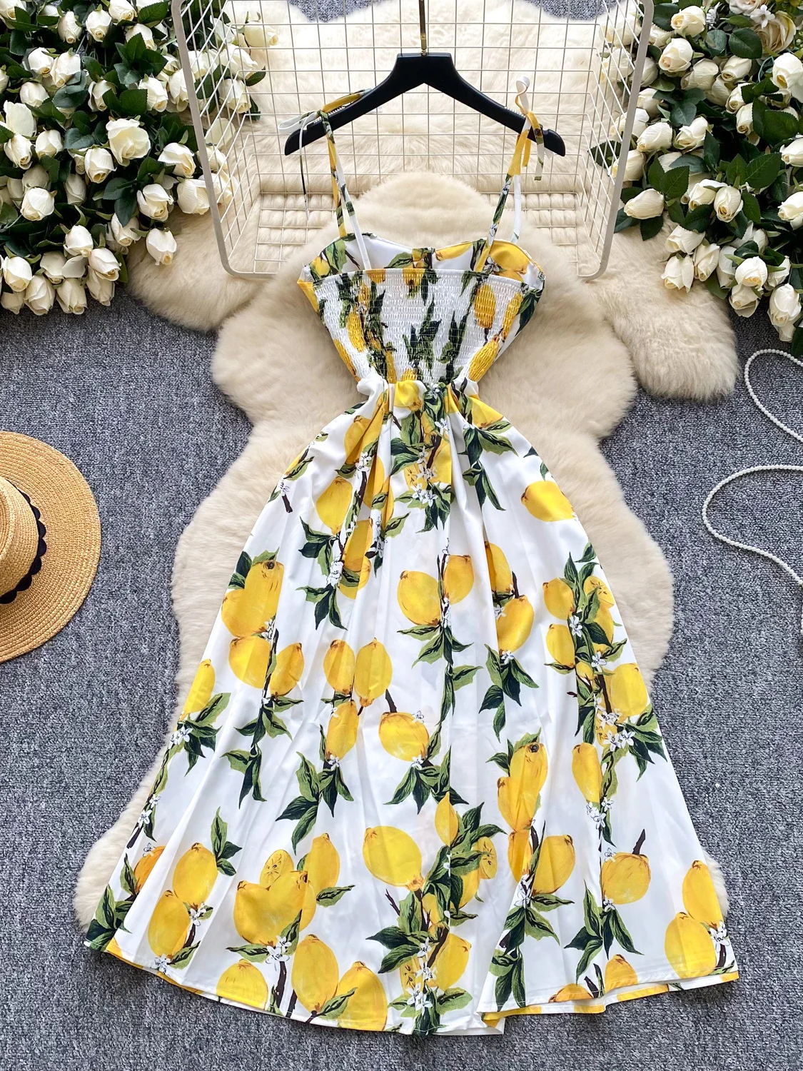 Retro Floral Print Maxi Dr Women's Summer Asymmetrical Hem Slimming Ele Midi Skirt Korean Sle High Waist Polyester F...