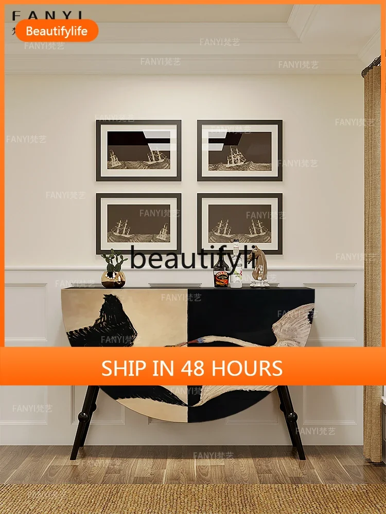 cn8617 ss Light Luxury Minimalist Entrance Solid Wood Sideboard Living Room Storage Cabinet Side Cabinet