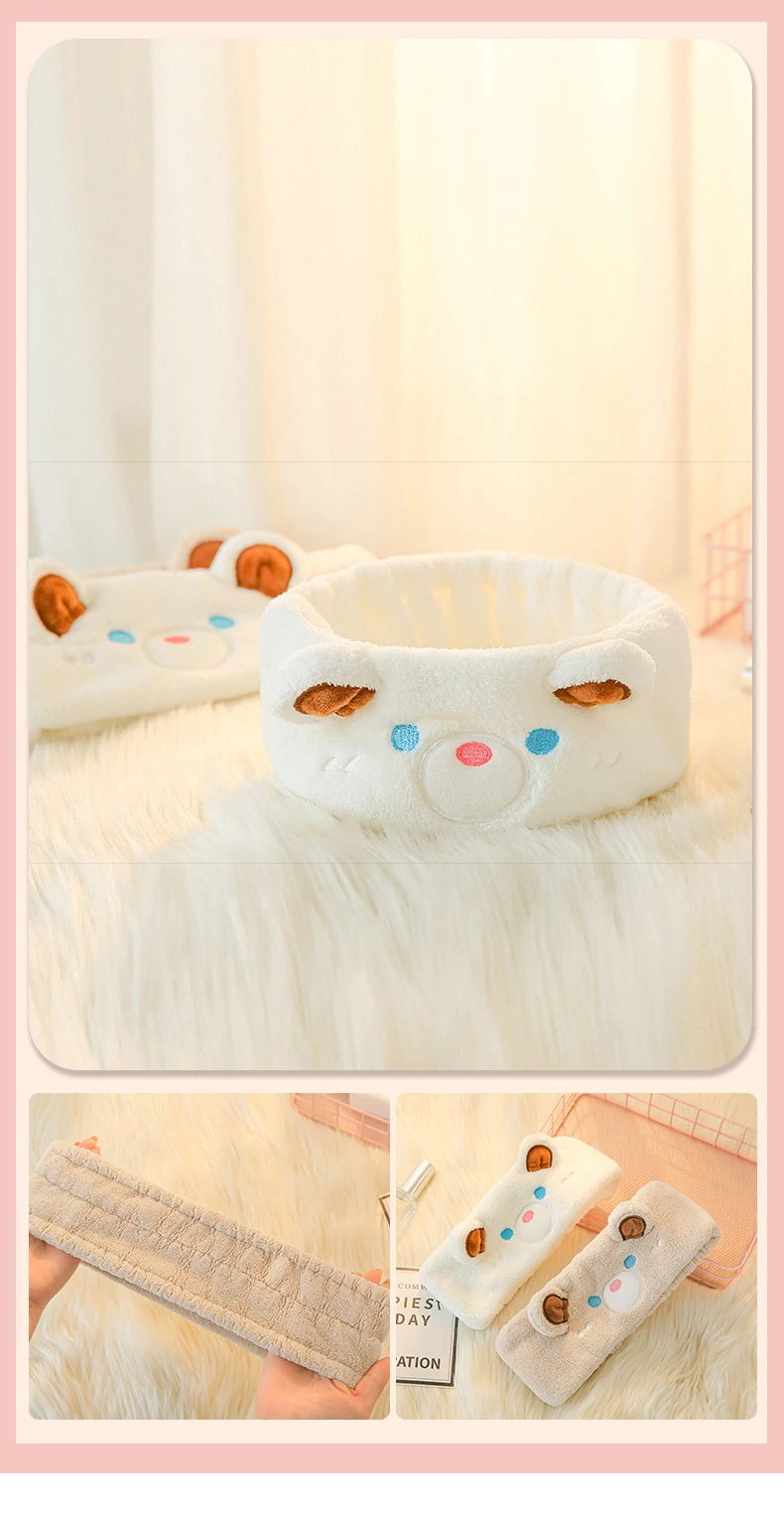 Bear Coral Fleece Facial Spa Stirnband, bequemes und stilvolles Hautpflege-Stirnband zum Waschen von Gesicht und Make-up – Detail 10
