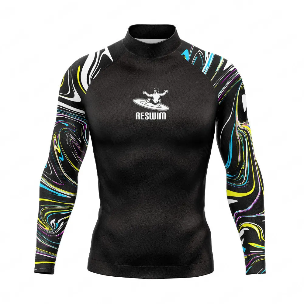 2025 Men's Surfing Beach T-Shirts Swimsuit Rash Guard Long Sleeve Surfing Tight Shirts Water Sports Beach UV Protection Swimwear