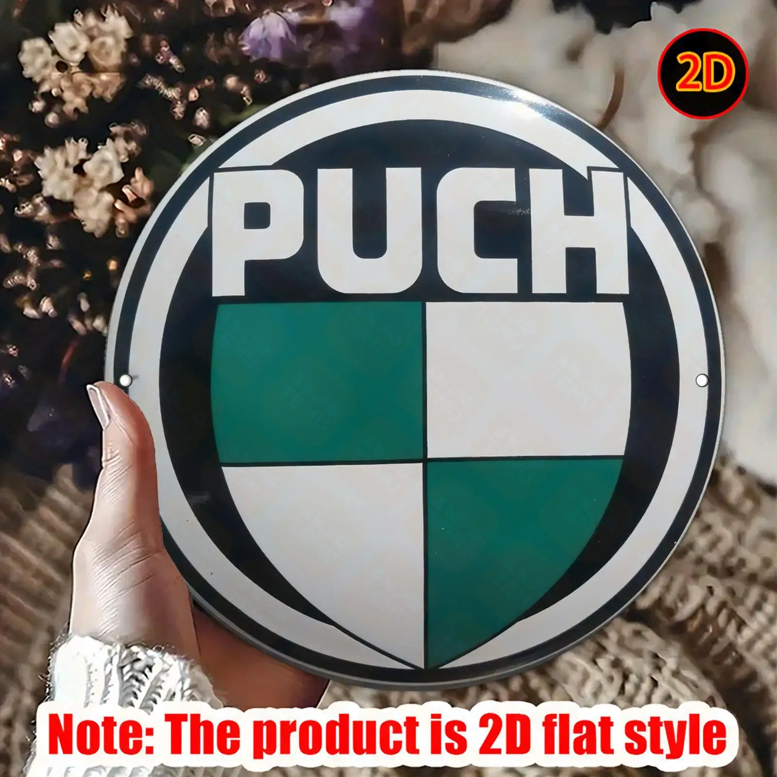 لافتة فنية جدارية معدنية من الألومنيوم مسطحة ثنائية الأبعاد - لوحة شعار دائرية قديمة مع خطوط خضراء وبيضاء، 20 × 20 سم / 7.87 بوصة، Wa #1