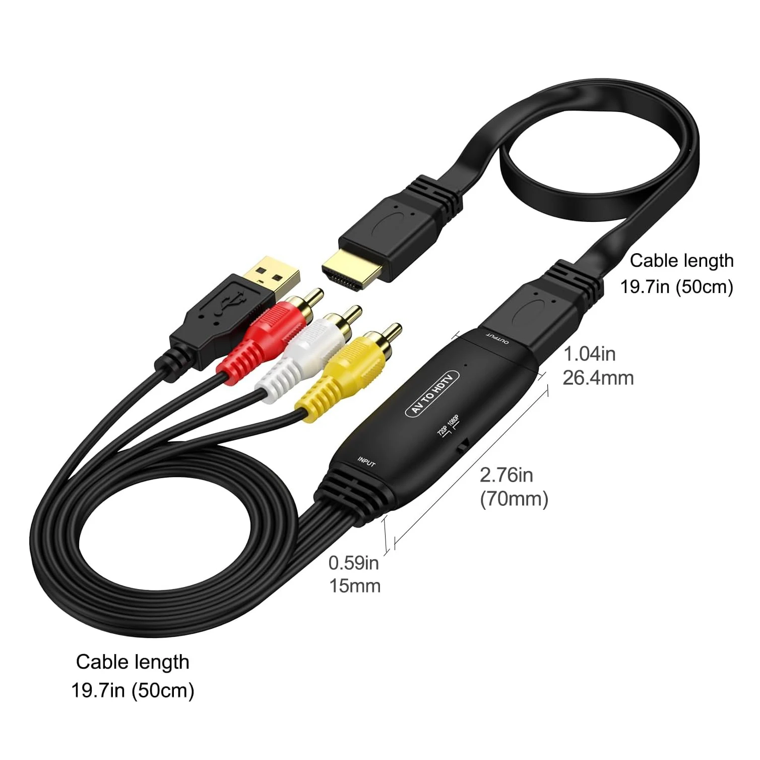 Adattatore AV 3-RCA composito a HDMI compatibile con cavo HD Convertitore audio video 1080P alimentato tramite USB per PS3 Xbox DVD HDTV STB