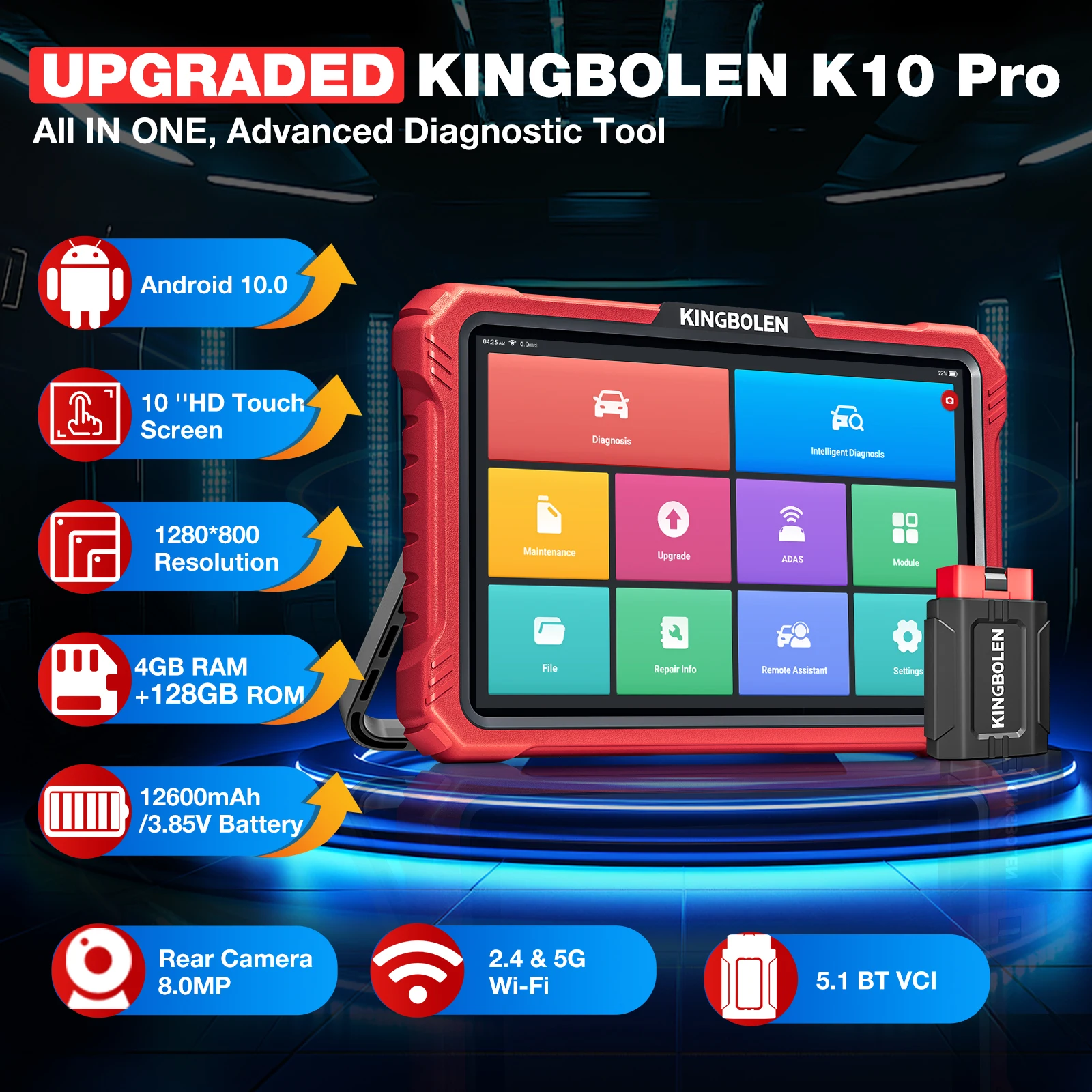 2025 KINGBOLEN K10 Elite / K10 PRO 10 "أداة مسح ثنائية الاتجاه مع خريطة توبولوجيا، 40+ إعادة ضبط، ترميز وحدة التحكم الإلكترونية، الماسح الضوئي التشخيصي