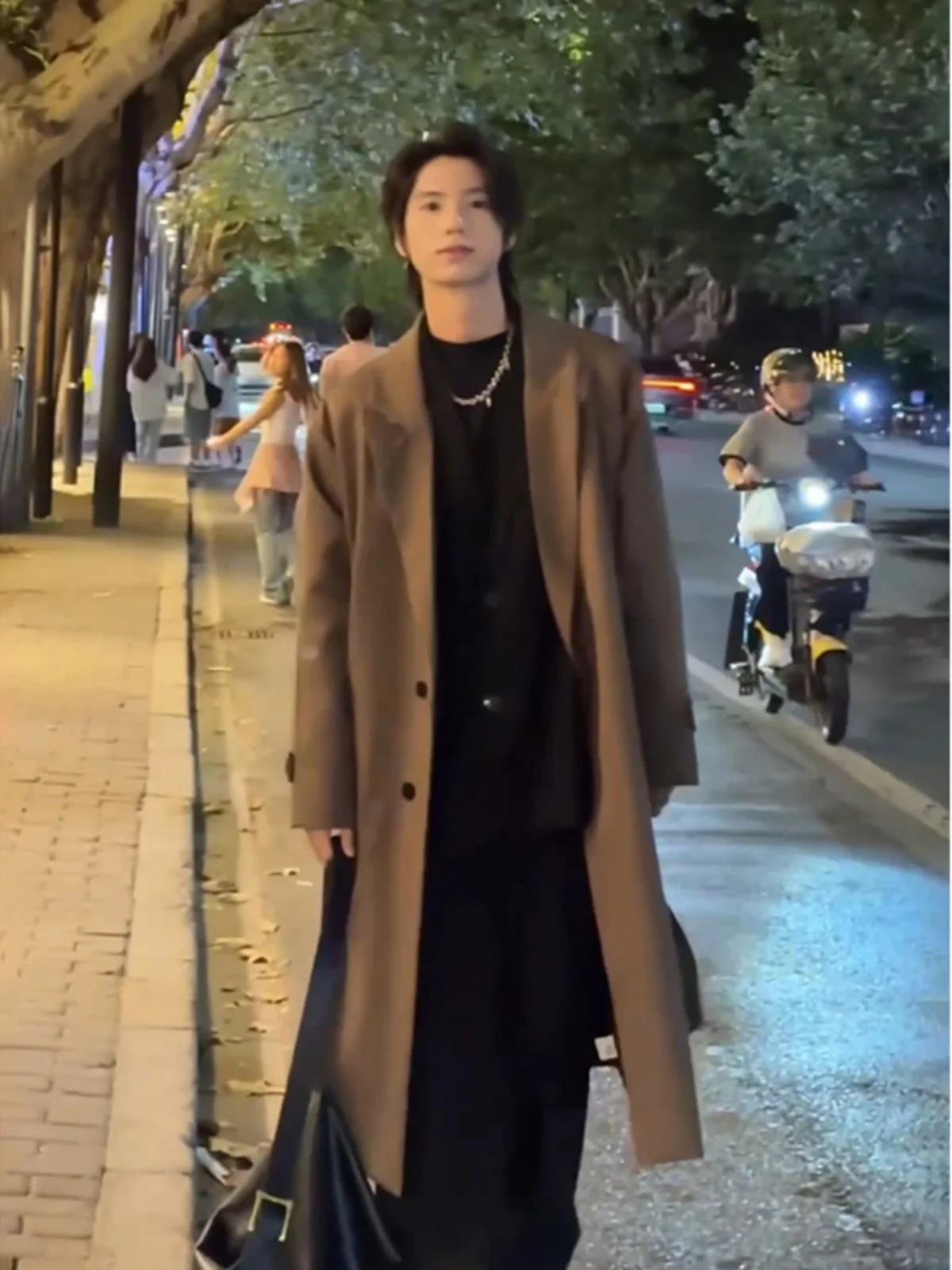 

American Sle Coffee Brown Men's Long Coat Korean Sle Autumn Faion High-End Feeling Lightweight Maturi Windbreaker