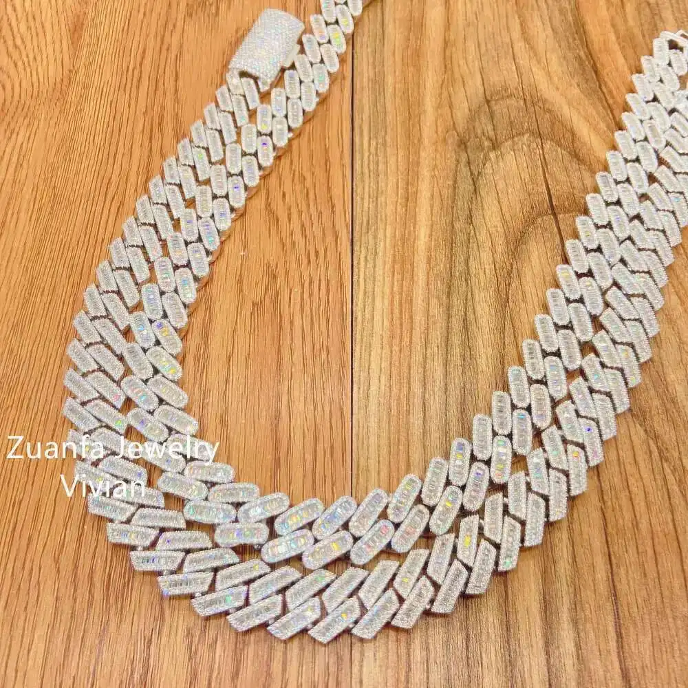 

Vvs Moissanite Baguette Diamond Miami New Silver Chain Design for Men Necklace Cuban Link Chain