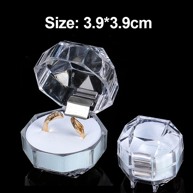 New Acrylic Transparent Square Ring Boxes Wedding Party Birthday Jewelry Storage Box Ring Earring Holder Jewelry Packaging Cases