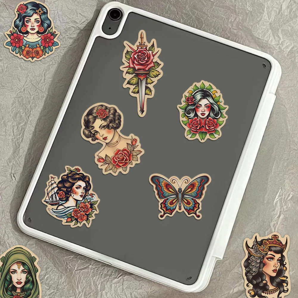 10/50pcs Cool Retro Sexy Pin up Tattoo Girl Stickers DIY Waterproof Laptop Luggage Guitar Skateboard Scrapbooking Graffiti Decal