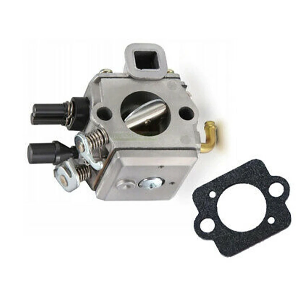 

Cylindrical Metal Carburetor Designed to Fit Several Popular Chainsaw Variants Including the Model Series Listed