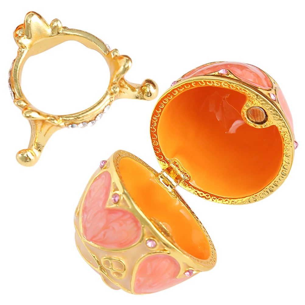 

Egg Shaped Enamel Decorative Storage Boxes Rhinestone Trinket Metal Jewelry Box Tabletop Ornaments Egg Ring Holder Vintage Style