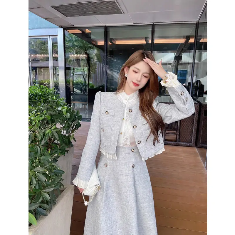 Insozkdg Skirt Suits 2024 Spring Fall Two Piece Sets for Women Long Sleeved Jacket Coat +Long Skirt 2 Piece Sets Women Outfit