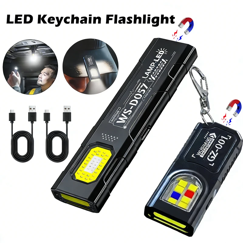 

Powerful Mini COB LED Keychain Flashlight USB Rechargeable Hanging Work Light Waterproof Keyring Camping Walking Pocket Lamp