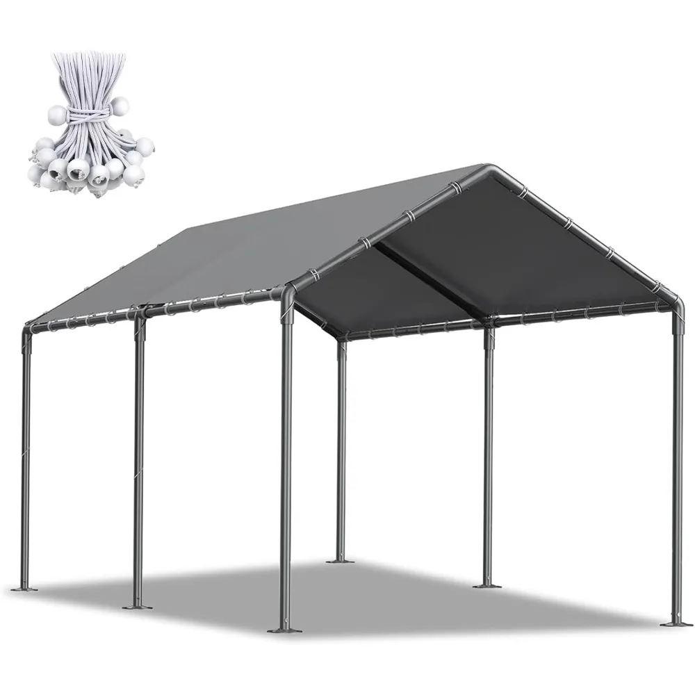 Carport, 10×20 Carport Canopy Portable Garage Tent with 6 Reinforced Metal Poles and Waterproof Shade Cover for Outdoor (Grey)