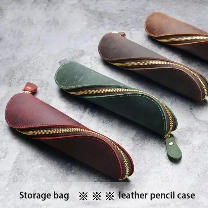 

Retro Vintage Leather Pencil Case Leather Handmade Purse Pouch Bag Box Make Up Cosmetic Pen Case Student Stationery Storage Bag