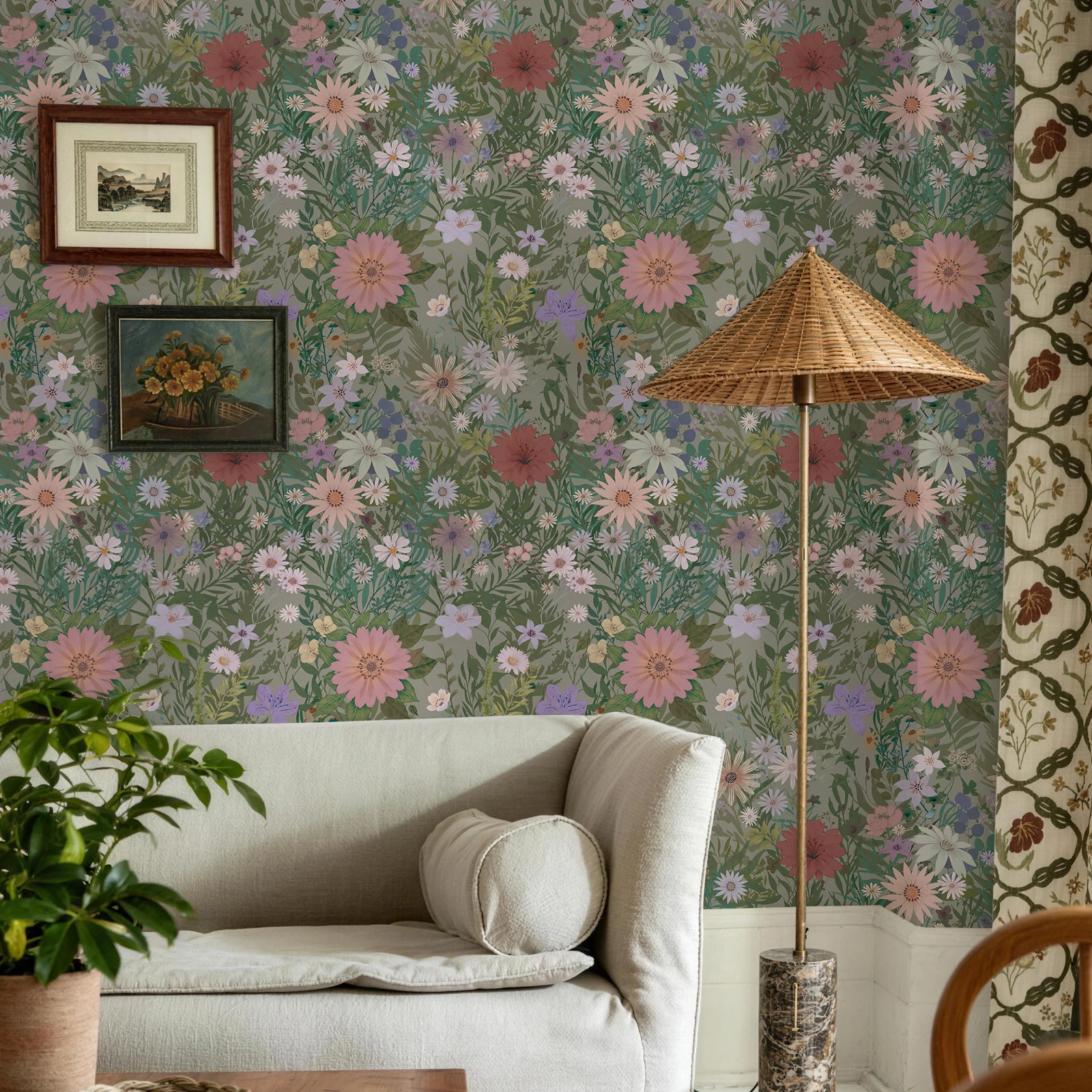 Floral Wallpaper with Large flowers, Scandinavian country style Wallpaper with Blossom  For Home Decoration Wall Art