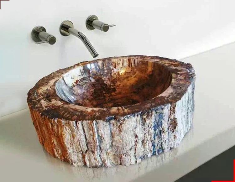 Wholesale bathroom or outdoor natural wood stone marble petrochemical wood wash basin sink