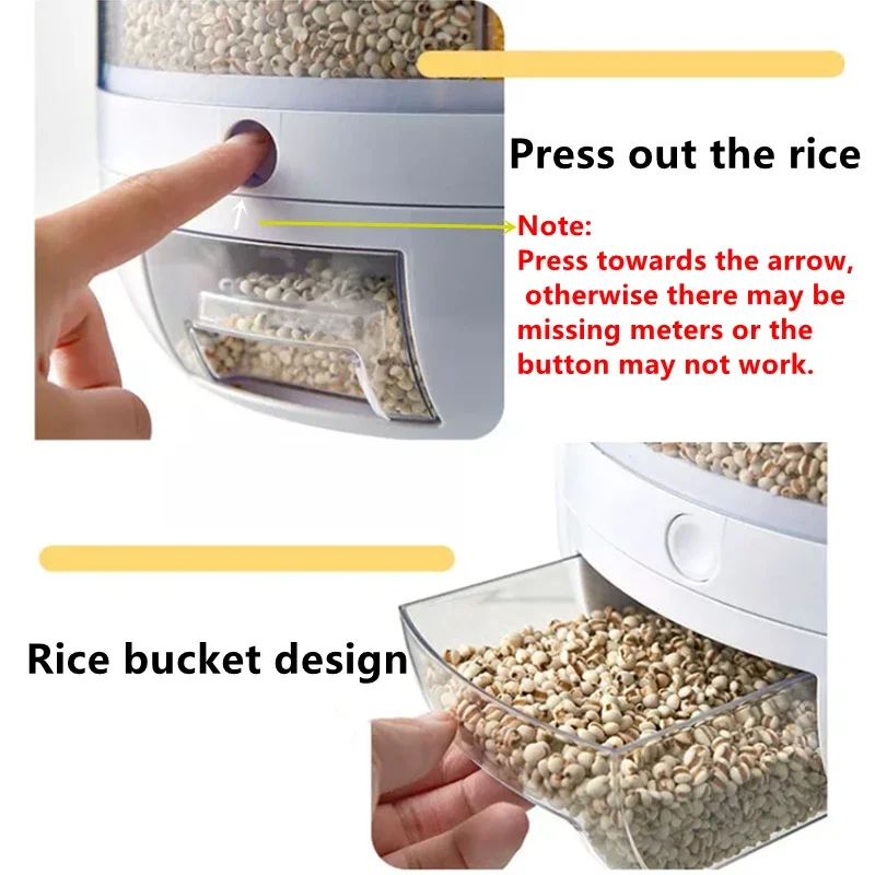 Dispensador de arroz giratorio de 360 grados, Cubo de grano de cereales seco sellado, a prueba de humedad, contenedor de alimentos de cocina, caja