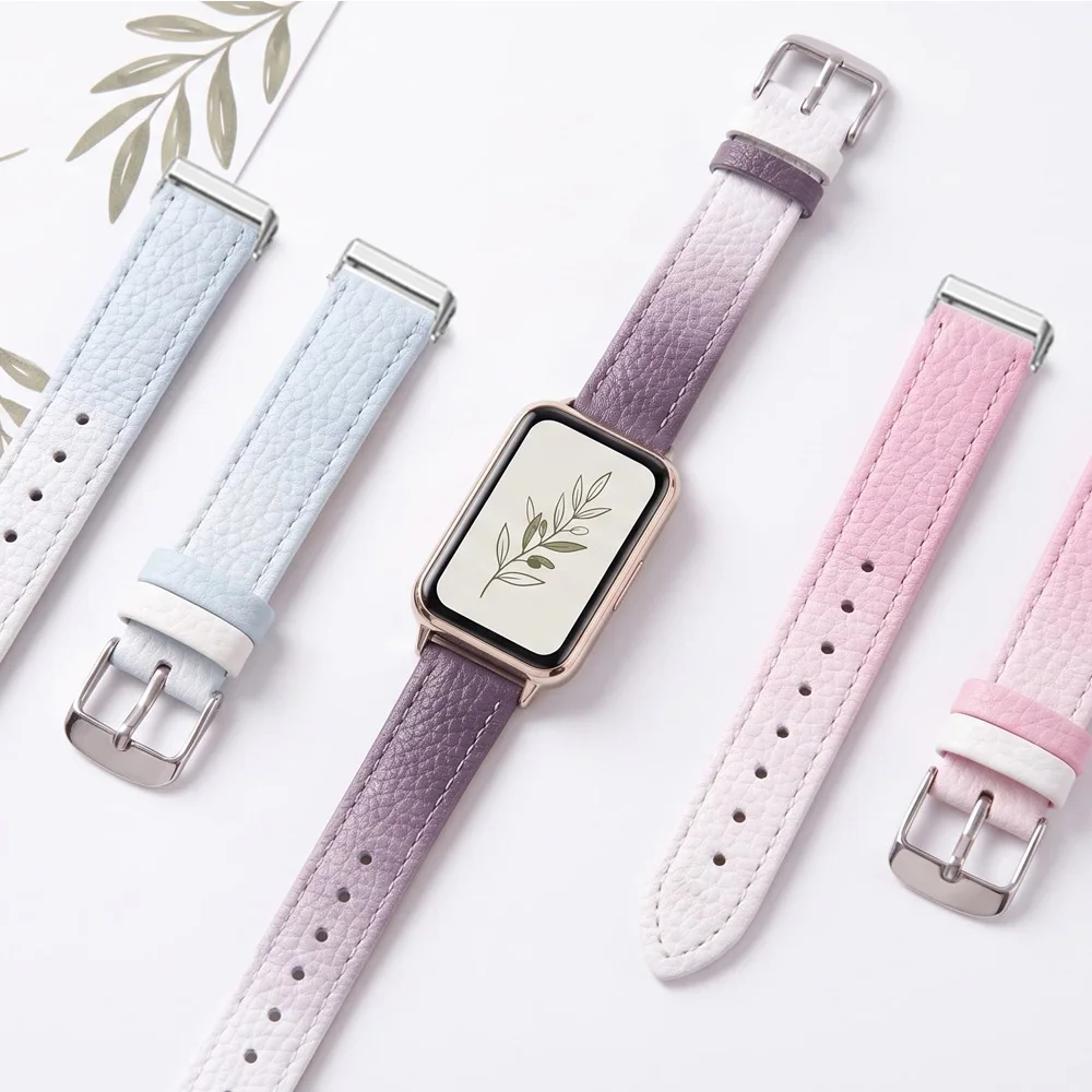 Slim Leather Strap for Huawei Watch Band 11/11Pro Litchi Peel Strap for Huawei Band 11 Gradient Color Bracelet Replace Belt