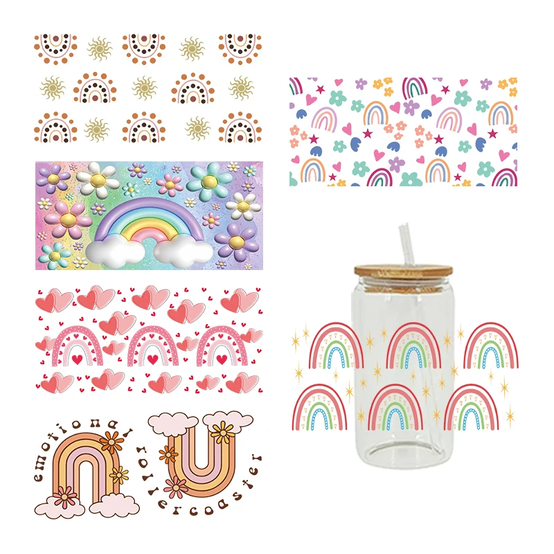 3D UV DTF Transfers Stickers 16oz Cup Wraps Rainbow Printed For DIY Glass Ceramic Metal Leather Etc. D13090