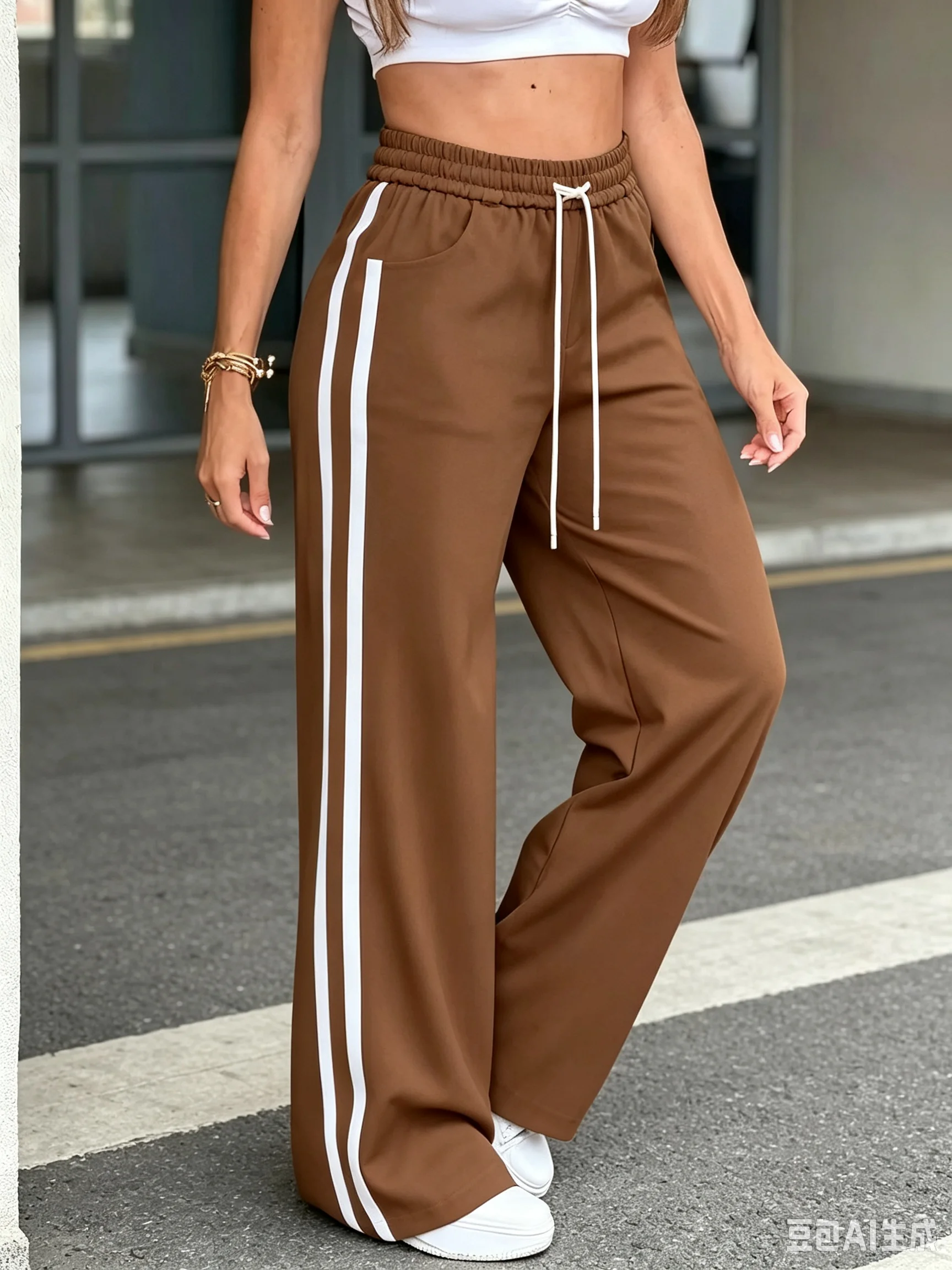 Men Women Quick Dry Straight Long Pants, Hip Hop Casual Trousers, Double Side Stripe Streetwear Elastic Waist Sports Sweatpants