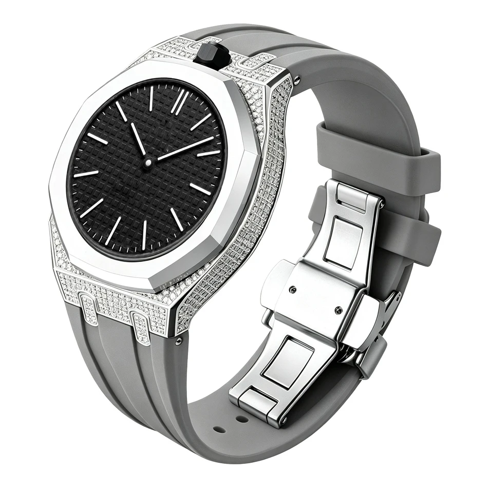 Diamant-Moissanit-Uhrenarmband für Swatch X AP Royal Pop Pocket Edelstahlgehäuse mit Silikonarmbändern Set Ersatzband