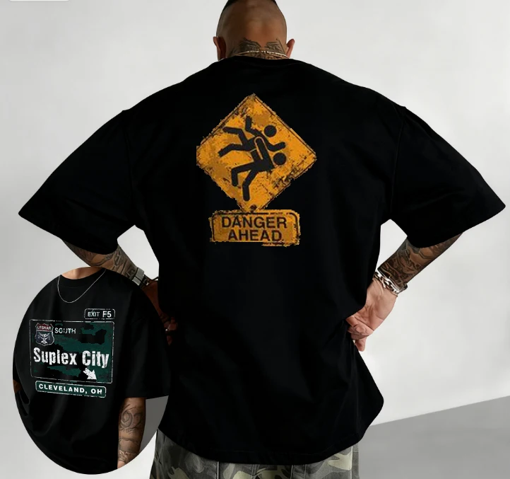 

Brock Lesnar _Suplex City Cleveland_ T-Shirt Double-Sided Printing Men Summer Round Neck Short Sleeved Casual Pure Cotton Print