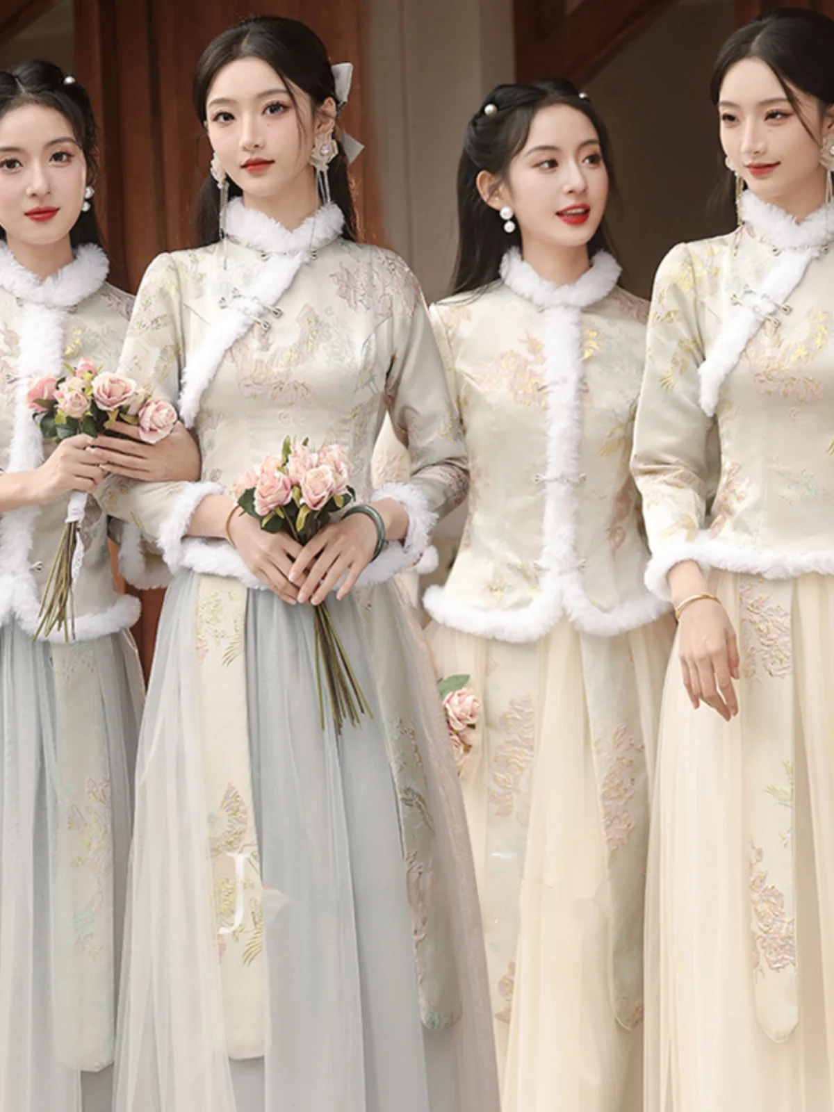 Thiened Fce Warm Long Sve Chinese Sle Maidsmaid Dr Winter New Arrival Sister up Maidsmaid Gown Ball Gown