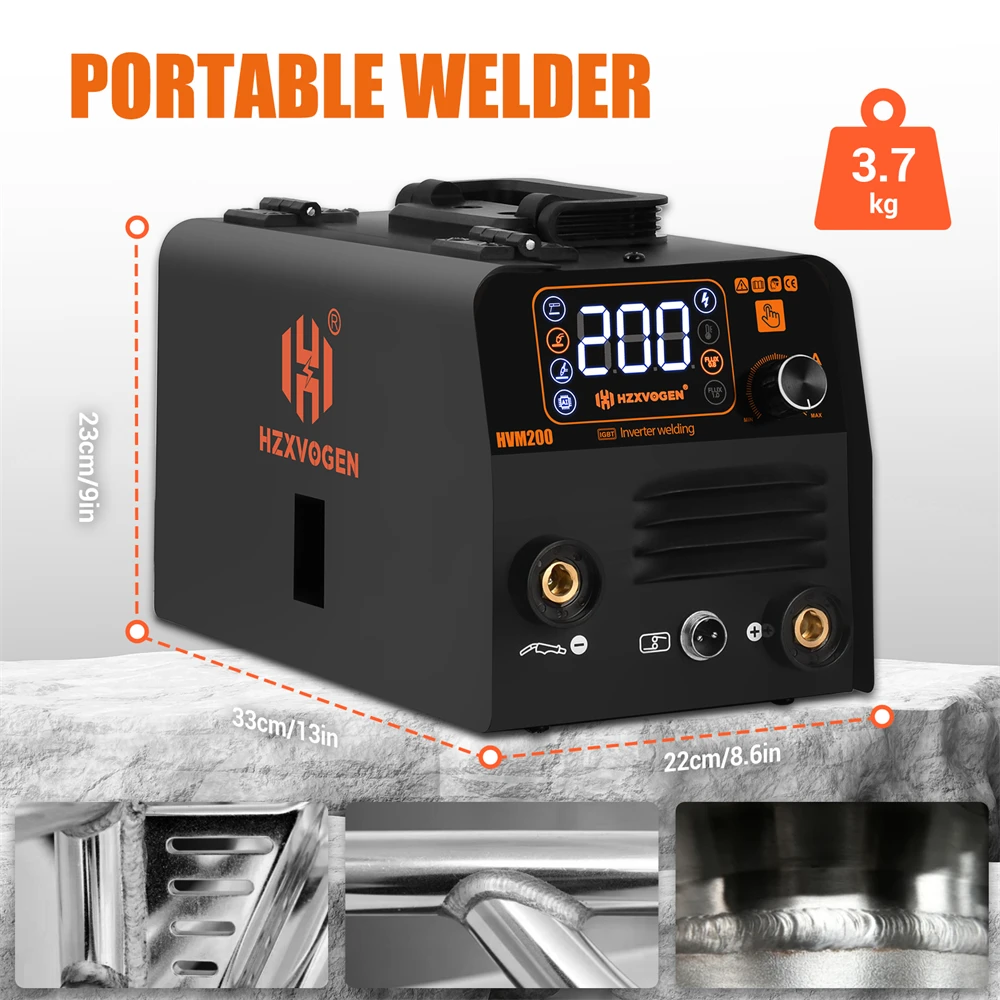 HZXVOGEN 3 in 1 Semi-Automatic Welding Machine MIG/TIG/MMA Inverter Welder Equipment Non Gas For Gasless Iron Soldering HVM200