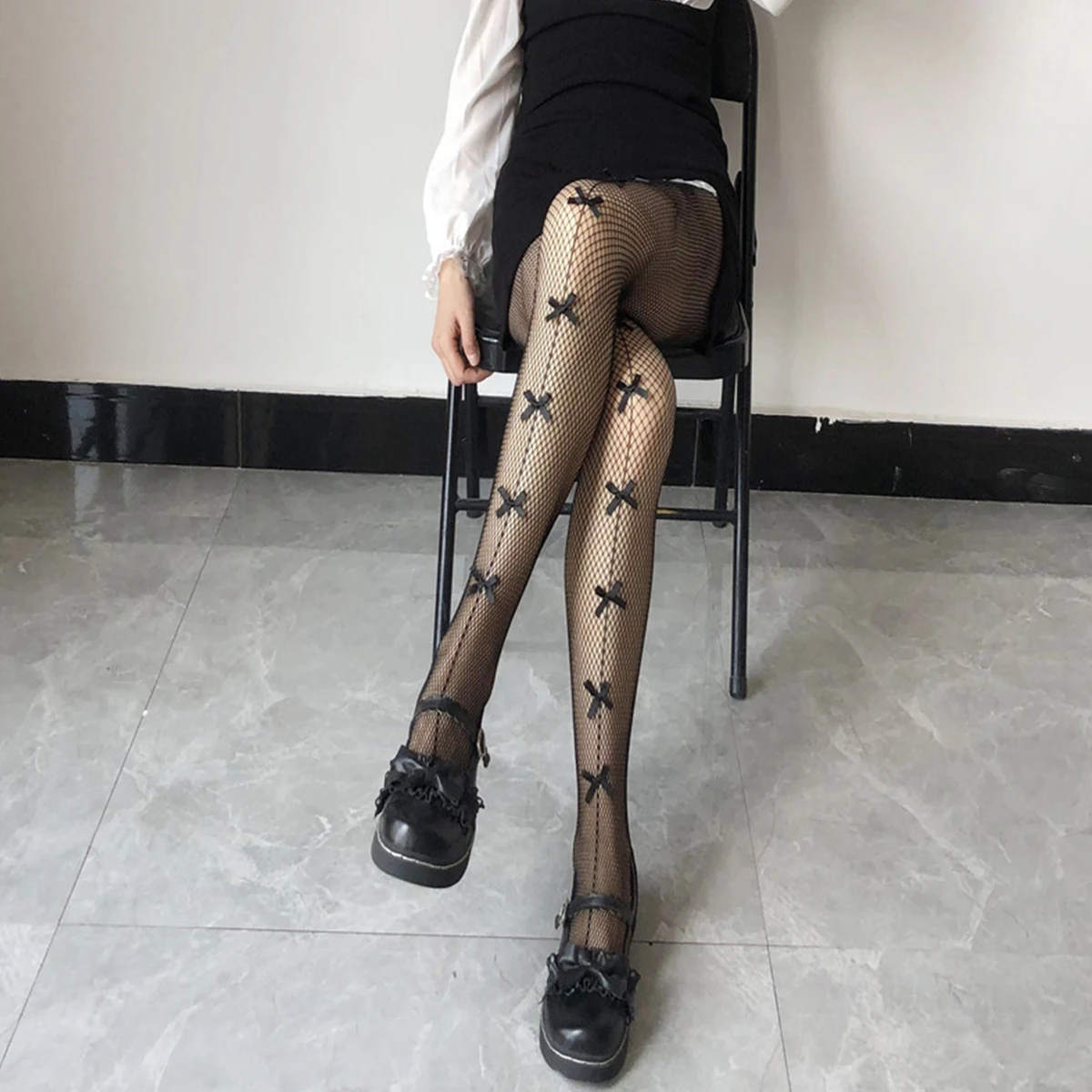 

1pcs bow white fishing net sexy anti-hook pantyhose