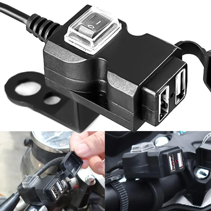 

12v-24v Dual USB Motorcycle Handlebar Charger Adapter Waterproof Power Socket