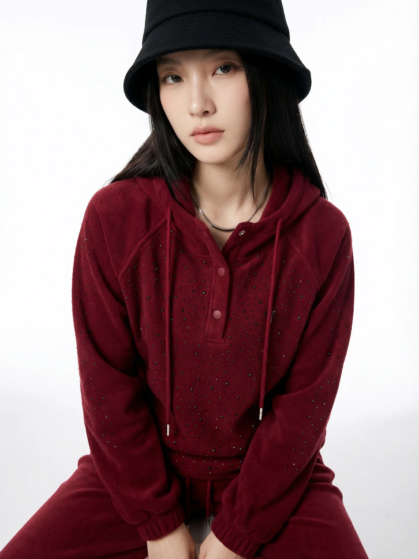 

Комплект из двух предметов: худи и брюки BW Spor для женщин, повседневный, цвет красная глина, хлопок, с длинными рукавами, с капюшоном, для весны и осени