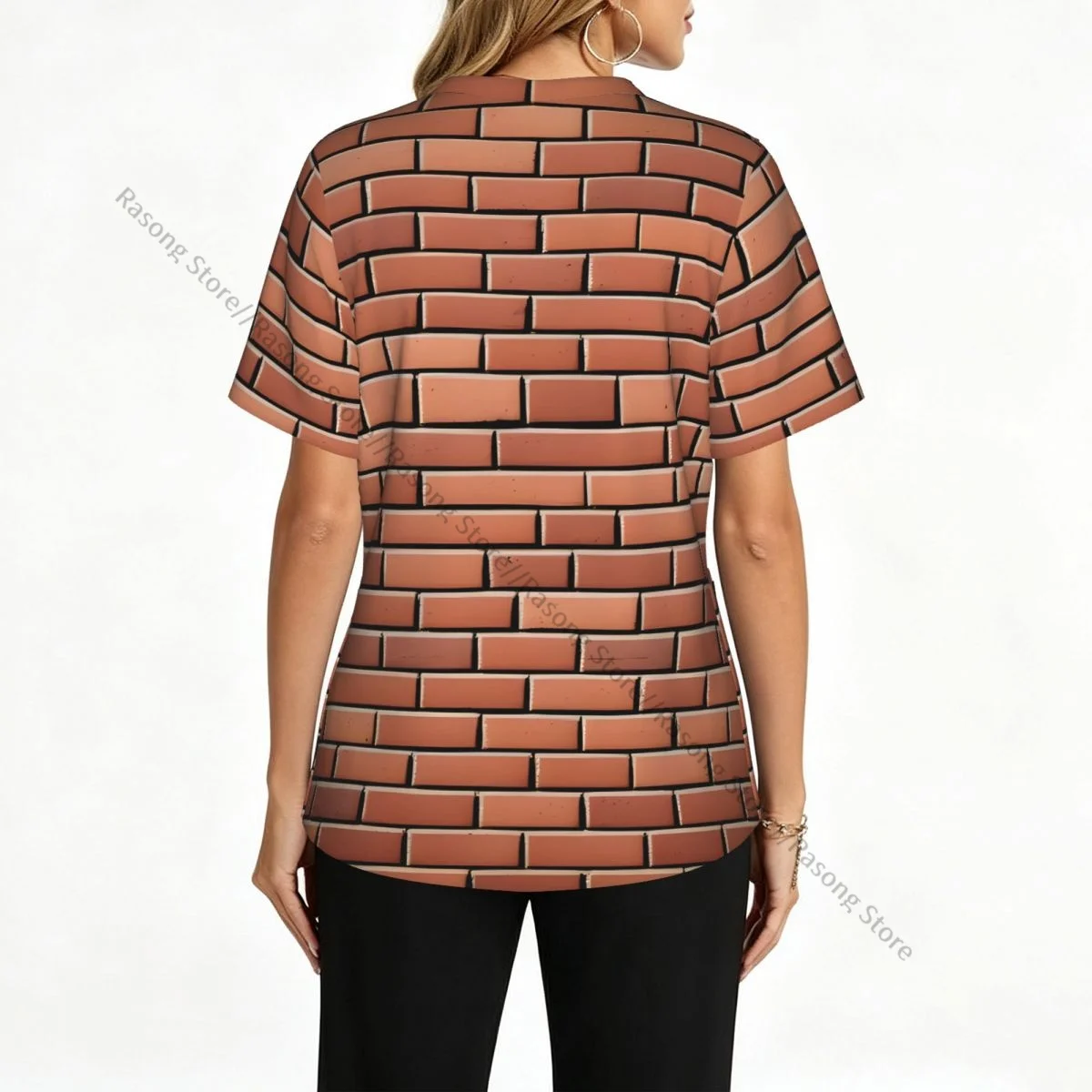 Women's Scrub Tops Short Sleeve Workwear Shirts Fitness Nursing Uniform Brick Wall Pullover Doctor Nursing Shirt
