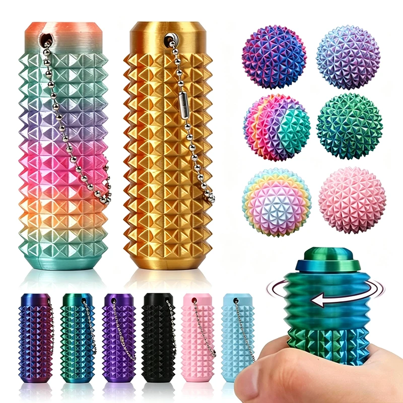 3D Printed Pain Stim Fidget Toy Reduce Stress Roller Keychain Multi-Thorn Ball Tactile Stim Sensory Toy Portable Relax Gift