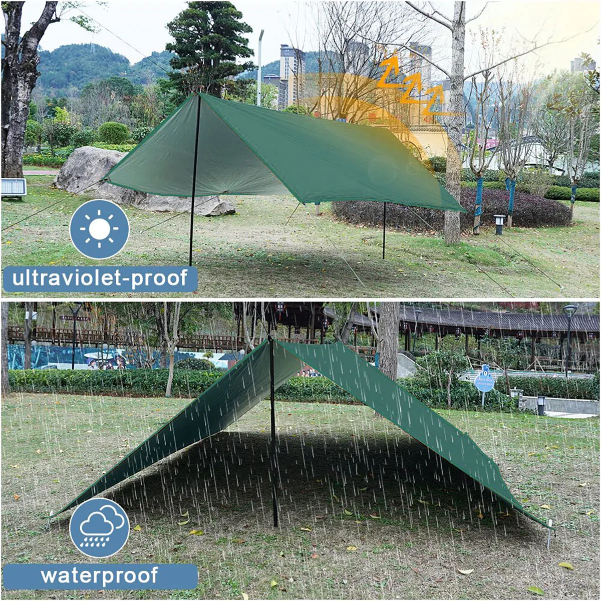 Outdoor Camping Tarp, Camping Tarpaulin Awning, Lightweight UV Resistant and PU 3000mm Waterproof Rainproof Tarpaulin Shelter