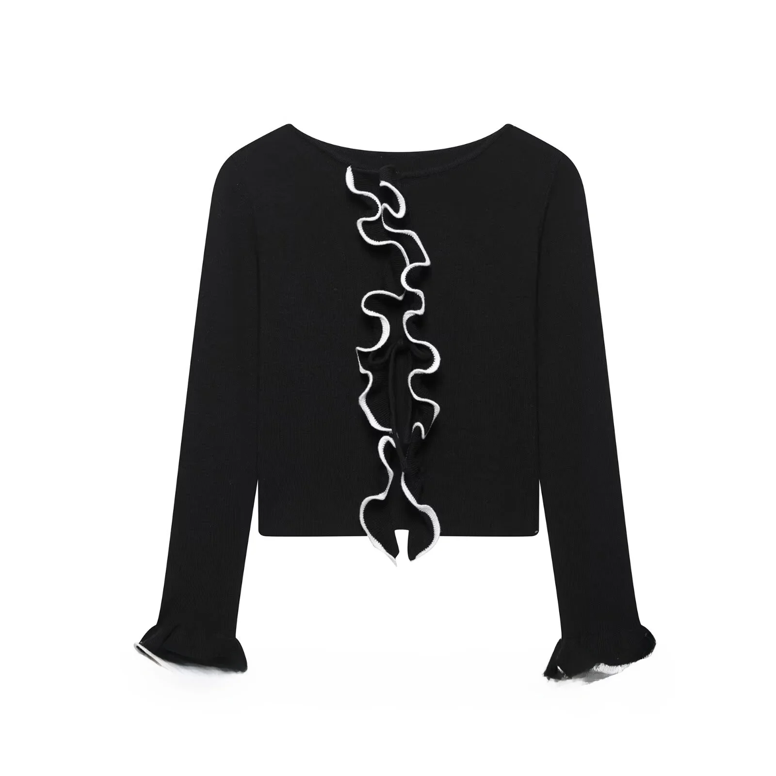 

ZARZ Sweet Sle Вязаный длинный све Splicing Color Blo Bla Белый женский кардиган с поясом из полиэфирного волокна