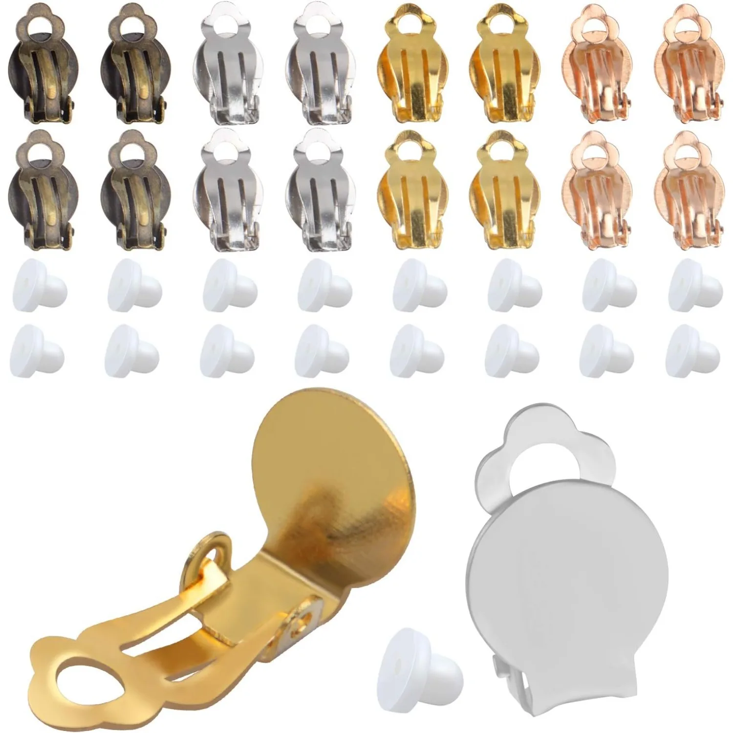 

24 Pieces Clip on Earring Converter Non-Pierced Earrings Components with 24pcs Earring Pads for Earring Making,4 Colors
