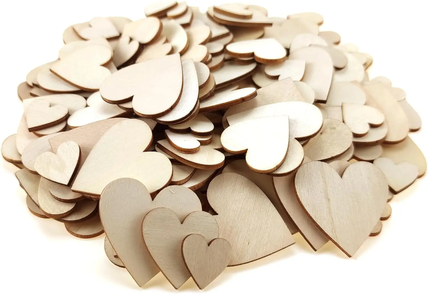 

200 Pcs 3 Mix Sizes Unfinished Wood Heart Slices Blank Natural Wooden Hearts Shapes Ornaments Tags for DIY Wedding Art Crafts