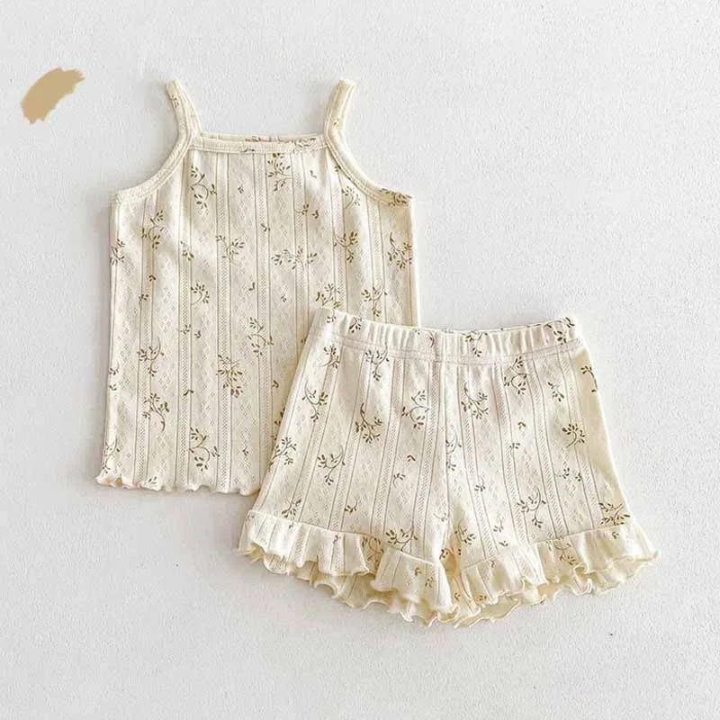 طفل ملابس الصيف سترة السراويل الفتيات بروتيل قمصان مجموعات القطن أكمام وتتسابق أعلى + السراويل 2 قطعة 0-6T