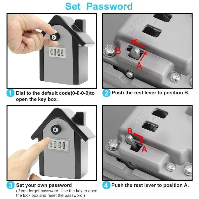 Alloy Wall Mounted Key Lock Box 4 Digit Combination Security Lock Large Space for Home Office Key Safe Secret Storage Box Organi