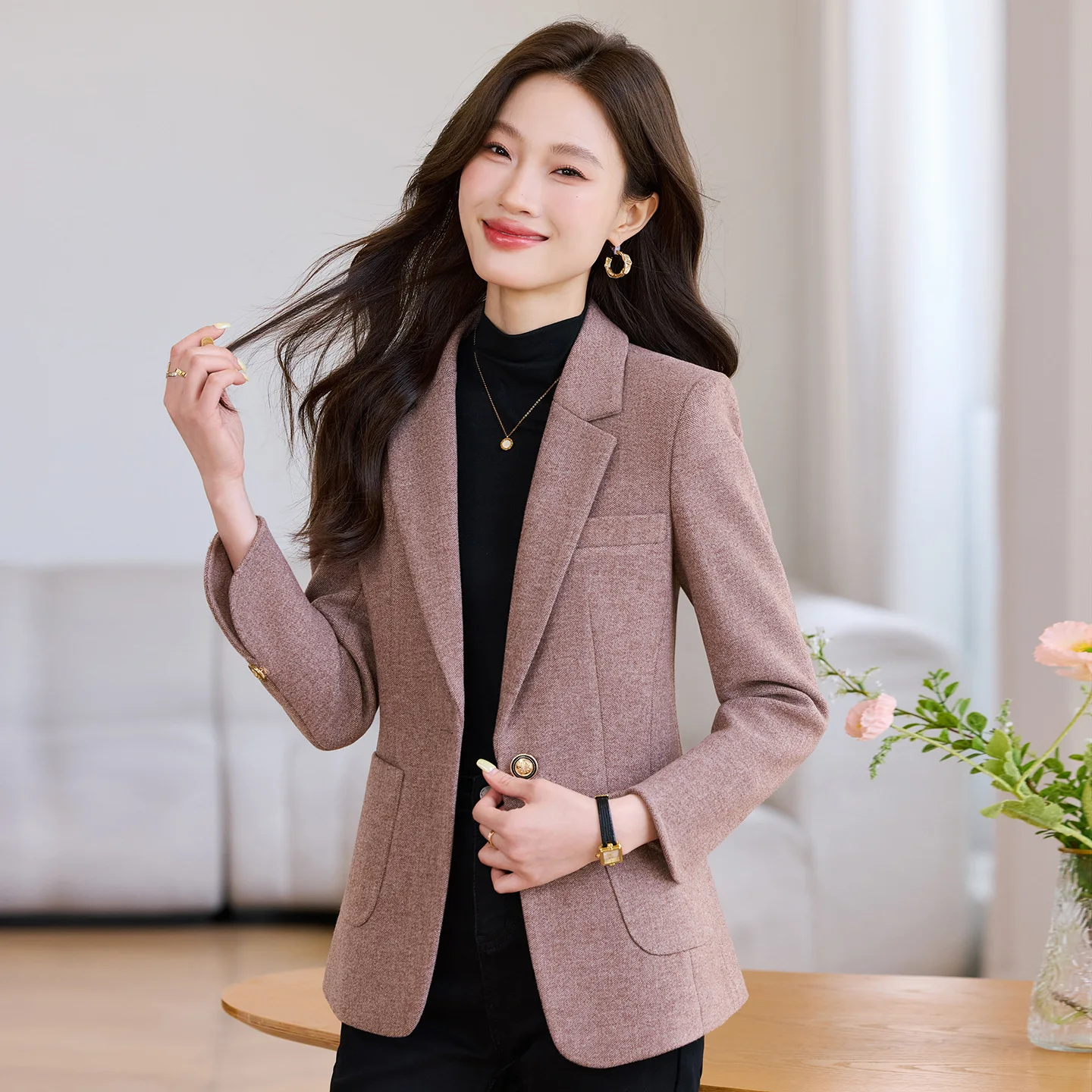ウールブレザー レディースジャケット 2025年 春秋新作 カジュアル プロフェッショナル スーツコート 女性用トップス ビジネス オフィス レディース フォーマルコート