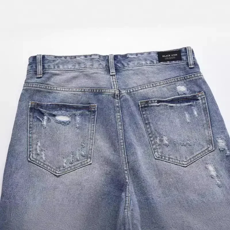 ACOMOSON High Quality Luxury EU US Size Ripped High Waisted Denim Shorts Stretch Distressed Frayed Raw Hem Jean Shorts