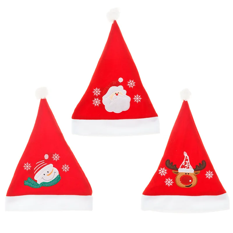 3 قطع من قبعات سانتا القطيفة للبالغين - زينة سانتا كلوز ورجل الثلج لعيد الميلاد لمستلزمات حفلات الأعياد الاحتفالية باللون الأحمر #5