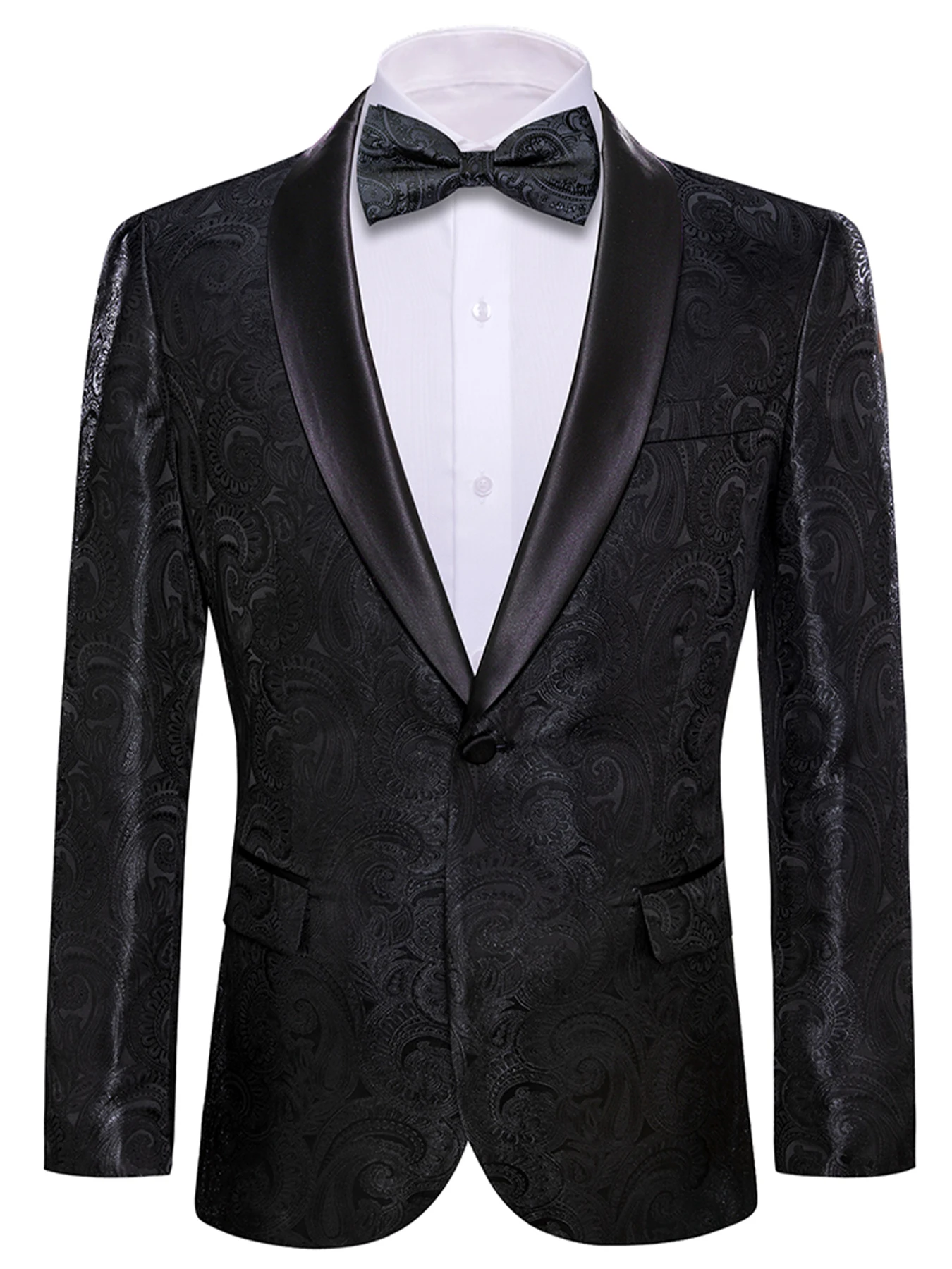 Men's green fruit collar Paisley jacquard single button suit, wedding banquet attire (excluding tie)