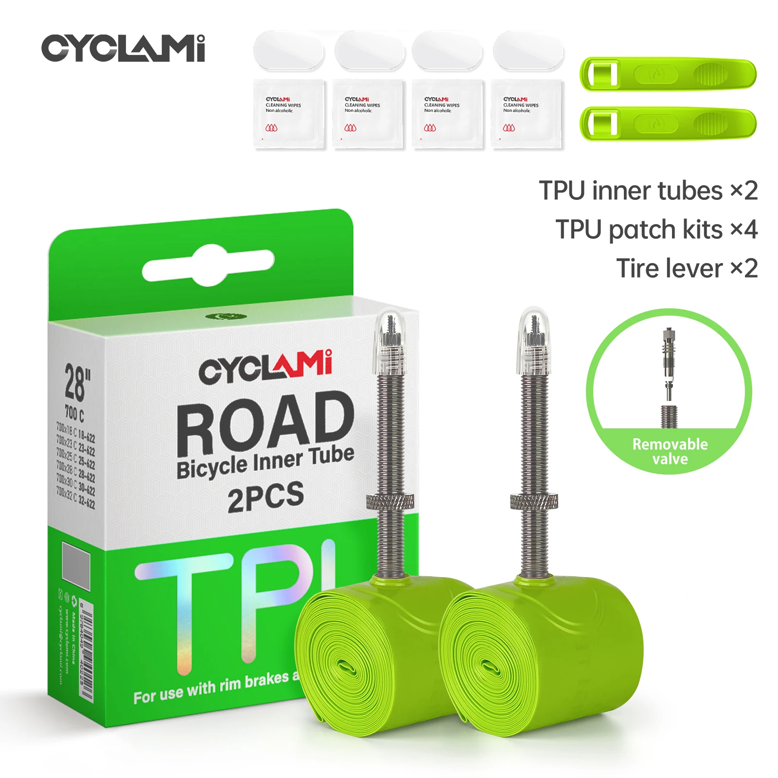 CYCLAMI Fiets Binnenband Ultralight TPU Slang Metalen Presta Ventiel Verwijderbare Fietsaccessoires Voor Road 700C 700 18 23 25 28 30 32 C - afbeelding 1