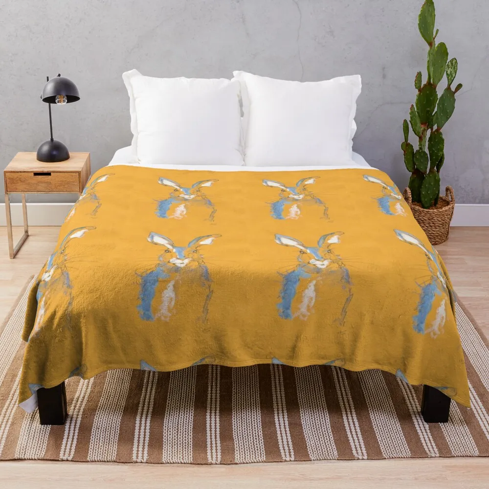 

Mustard Blue Summer Hare Throw Blanket Fluffy Shaggy Blanket Weighted Blanket Anti-Pilling Flannel