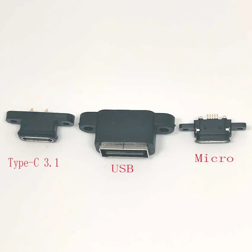 1/5/10Pcs Micro USB 5pin / USB 2.0 A /Type C 3.1 USB C Waterproof Female Connector With Screw Hole For DIY Fast Charger Cable