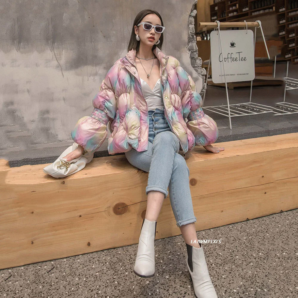 quality High 2023 New 90% White Duck Down Coat Stand collar Short Feather Jacket Pink Lady Winter Warm Puffer Thick Outerwear